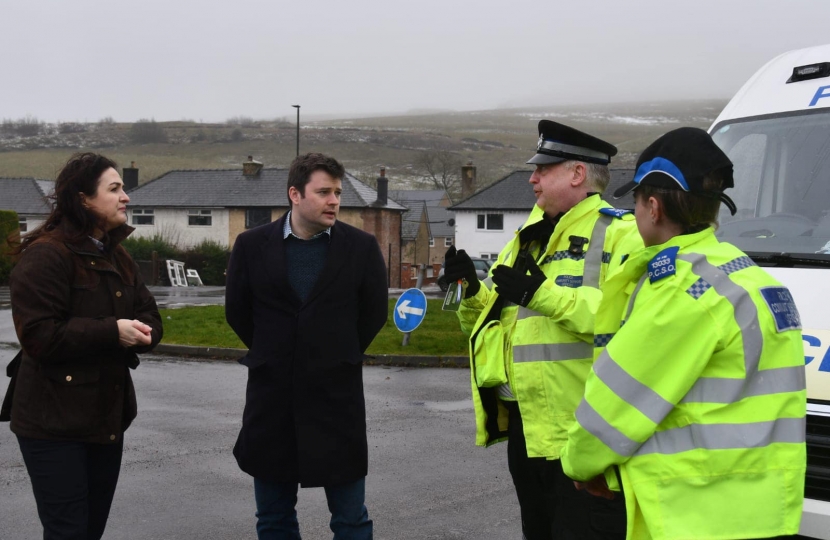 Pictured is Robert with Sgt. Lee Baker (right) and Angelique Foster (left) in Harpur Hill, Buxton. 