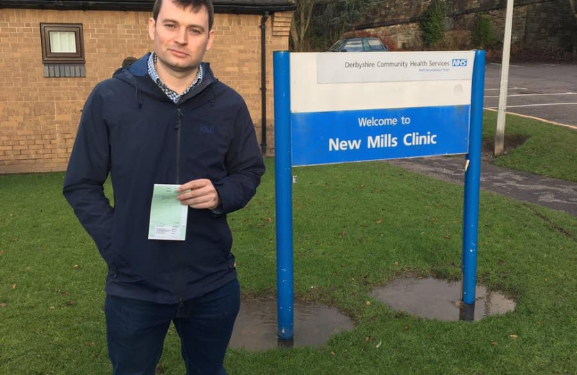 Robert Largan MP outside New Mills Walk in Clinic