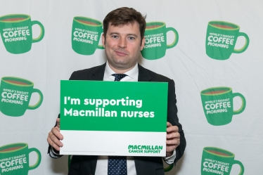 Robert Largan MP backs Macmillan’s cancer nurse campaign at World’s Biggest Coffee Morning in Parliament