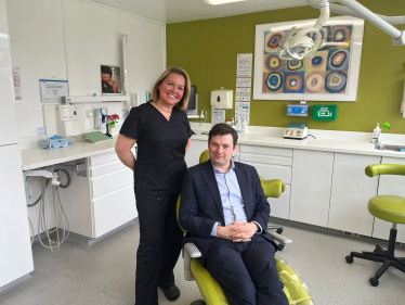 Robert Largan MP on his visit to Hope Dental Clinic. Robert is pictured with Sophie Mitchell.