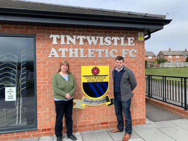 Robert Largan MP outside Tintwistle Athletic FC